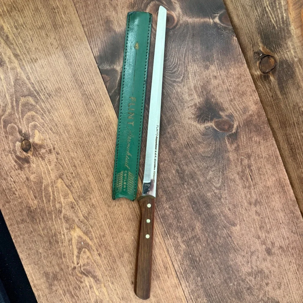 Flint Arrowhead USA Stainless Vanadium Slicer Knife 2495 Wood Handle with Sheath